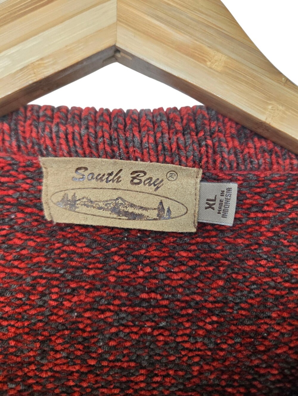Vintage South Bay XL Red Marled Knit Collared Cardigan Sweater Y2K - Picture 3 of 6